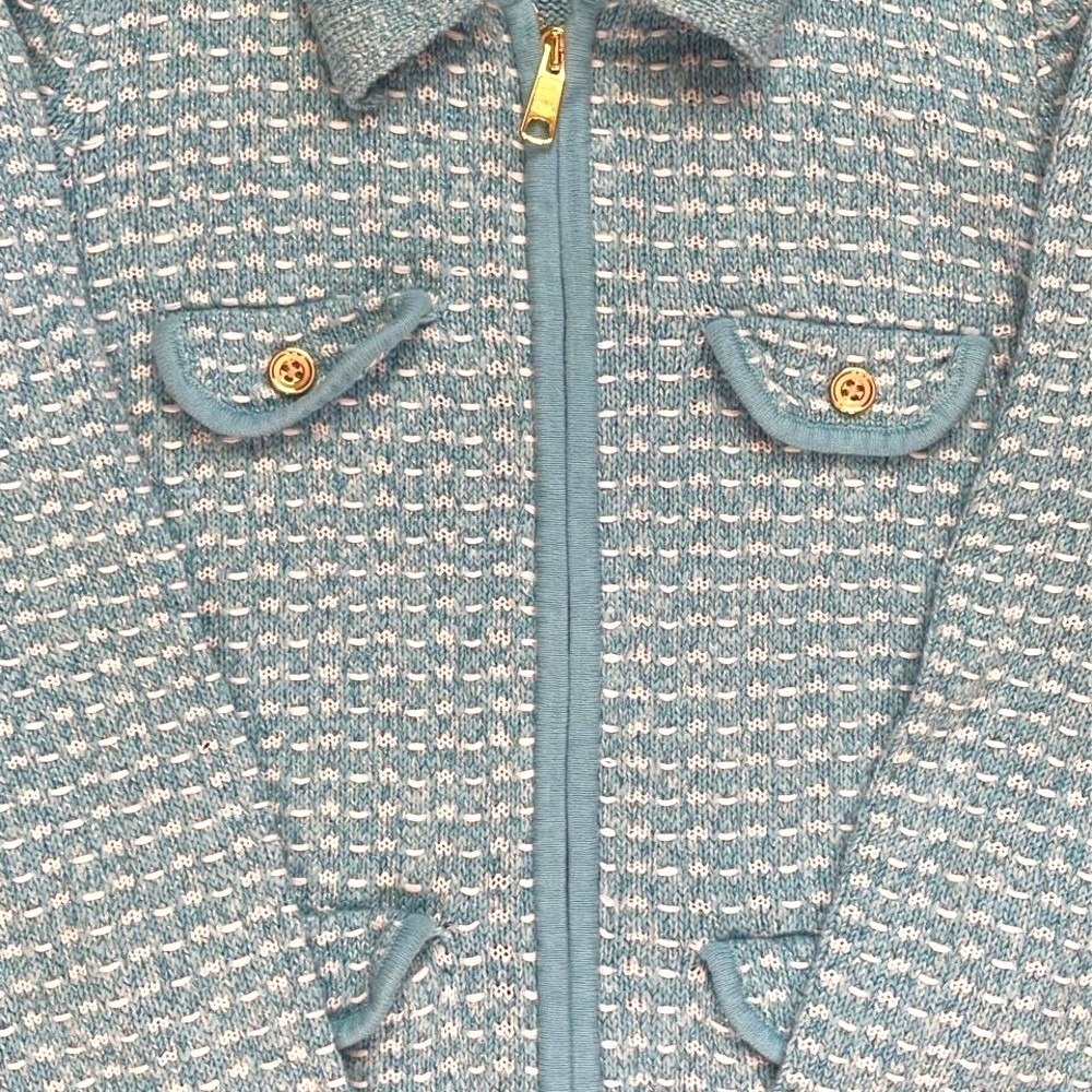 Light Blue Textured Knit Full Zip Cardigan Sweater Gold Buttons XS by Talbots - Picture 4 of 5